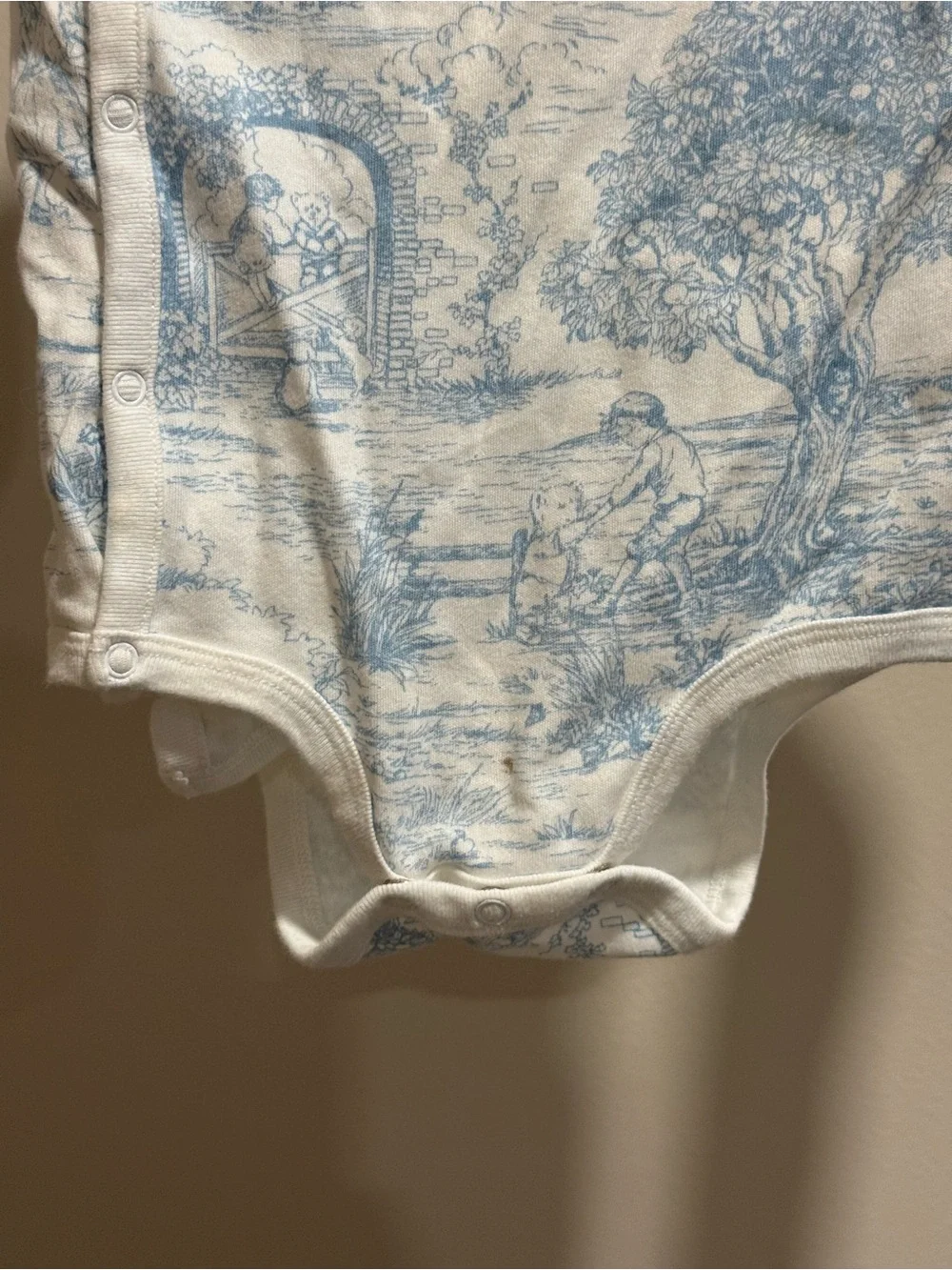 Ralph Lauren Baby Girl 9M Blue Polo Bear Toile Wrap Bodysuit One Piece